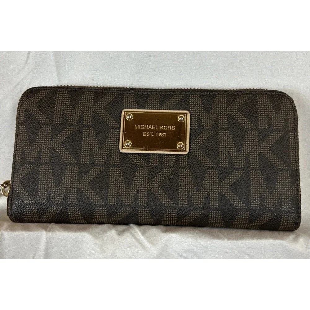 Michael Kors Brown Signature  Zip Around Continental Leather Wallet
